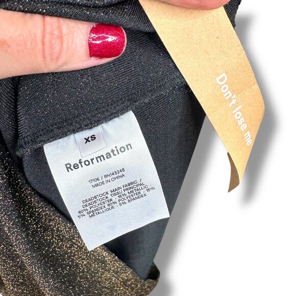 Reformation NWOT Breslin Brown Gold Sparkle Square Neck Knot Back Slip Dress XS - Picture 6 of 12